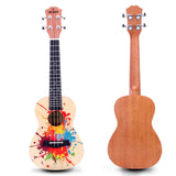 VIVICTORY Concert Painted Ukulele 23 Inch Spruce Mahogany with Beginner kit : Gig Bag,Tuner,Straps,Picks and Nylon String - 【 Splash 】